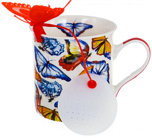 Кружка заварочная 300мл BALSFORD Бабочки силиконовое сито подарочная упаковка фарфор 000000000001197854