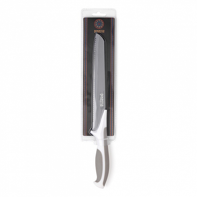 Нож хлебный 19,5см DE'NASTIA длина лезвия 19,5см толщина обуха 1,5мм общая длина ножа 30см серый нержавеющая сталь термопластичная резина 000000000001211433