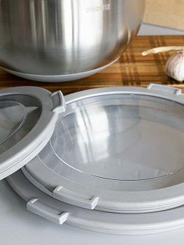 Миска 1,5л DE'NASTIA прозрачная крышка силиконовое дно серый нержавеющая сталь 000000000001228055