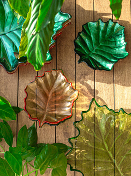 Блюдо сервировочное 13см EFE GLASS Лист прозрачное золото стекло 000000000001213522