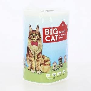 Полотенце бумажное 1 рулон 40м 2 слоя НОВАЯ ЛИНИЯ Большой кот Белое первичная целлюлоза 000000000001214930