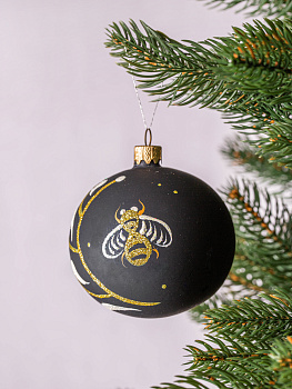 Декоративное украшение Шар №4,5 D8см БИРЮСИНКА Пчелы черный стекло 000000000001207643