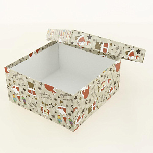 Коробка подарочная 19x19x9см РУТАУПАК Веселый Санта квадратная 000000000001208362