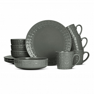 Набор столовой посуды 12 предметов LUCKY рельеф серый керамика 000000000001221931