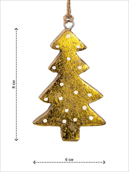 Декоративное украшение 6х1,5х8см DE'NASTIA Елка подвесная золотой дерево манго 000000000001229671
