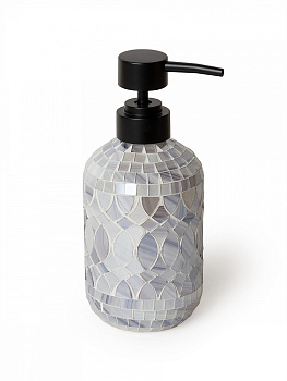 Диспенсер для жидкого мыла 350мл 7,4x7,4x17см DE'NASTIA мозаика мрамор-серый стекло/пластик 000000000001229622