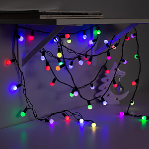 Гирлянда-Нить 10м 100LED LUAZON LIGHTING IP44 220В с насадками Шарики-1,5см тёмная нить свечение мульти мигание с насадками 000000000001207990