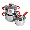 Набор посуды 6 предметов SWEET HOME Сангрия (ковш 1,9-2л, кастрюли 2,6-3л + 3,6-4л) стеклянные крышки 5-слойное дно нержавеющая сталь 000000000001182939