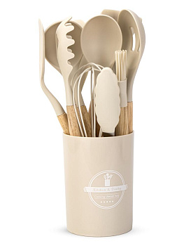 Набор кухонных принадлежностей 12 предметов с подставкой в ассортименте силикон/дерево 000000000001229402