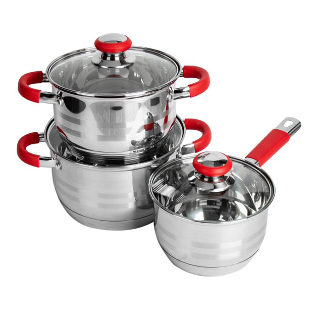 Набор посуды 6 предметов SWEET HOME Сангрия (ковш 1,9-2л, кастрюли 2,6-3л + 3,6-4л) стеклянные крышки 5-слойное дно нержавеющая сталь 000000000001182939