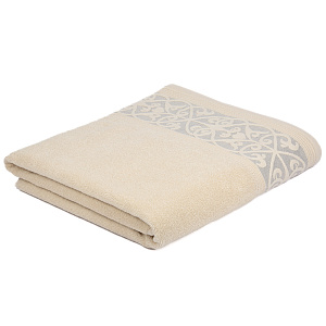 Полотенце махровое 100х150см LUCKY Вензельный бордюр светло-бежевый хлопок 100% 000000000001213132