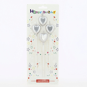 Набор свечей 4шт Сердце золото/серебро парафин 000000000001210180