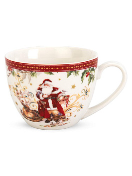 Пара чайная 250мл/блюдце DE'NASTIA Новый год белый/красный фарфор 000000000001225422