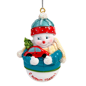 Декоративное украшение 4,5х1,7х7,5см ФЕНИКС-ПРЕЗЕНТ Снеговик с машинкой 000000000001179839