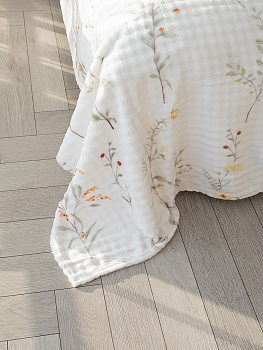 Плед 200x220см DE'NASTIA Цветы белый полиэстер 000000000001229898