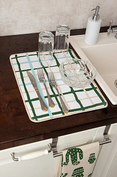 Коврик для сушки посуды 30х40см DE'NASTIA Кактусы белый/голубой полиэстер 000000000001202883