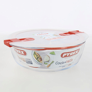 Форма для запекания и хранения 26x23x8см 2,3л PYREX с крышкой круглая стекло 000000000001211370