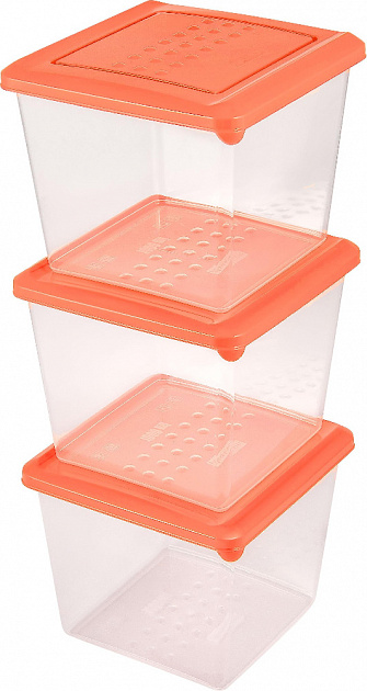 Набор контейнеров для продуктов Plast Team PATTERN, квадратных, коралловый, 3 шт. (1л), 124х124х135 (PT9855) 000000000001201532