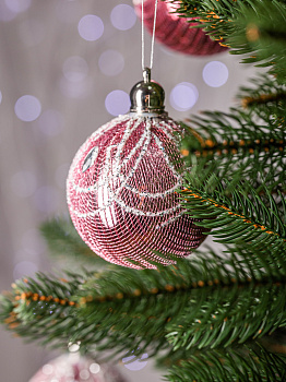 Набор новогодних шаров 3шт 8см Паутинка розовая роза пластик 000000000001208654