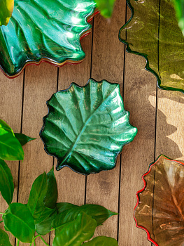 Блюдо сервировочное 13см EFE GLASS Лист металлик зеленый стекло 000000000001213528