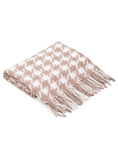 Палантин 70х180см орнамент гусиная лапка бежевый полиэстер 000000000001229214