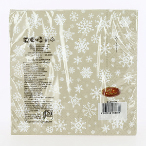 Салфетки бумажные 33х33см 20л 3 слоя NEW LINE GOLD DECOR Рождественские снежинки золото металлизированные краски 000000000001214914