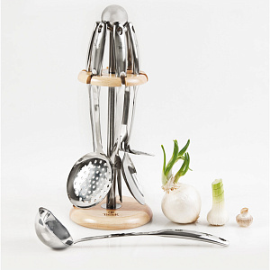 Набор кухонный 7 предметов TALLER Колдвел с подставкой нержавеющая сталь/дерево 000000000001197554