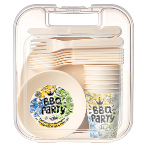 Набор для пикника на 6 персон 37 предметов IDILAND с декором светло-бежевый пластик 000000000001218693