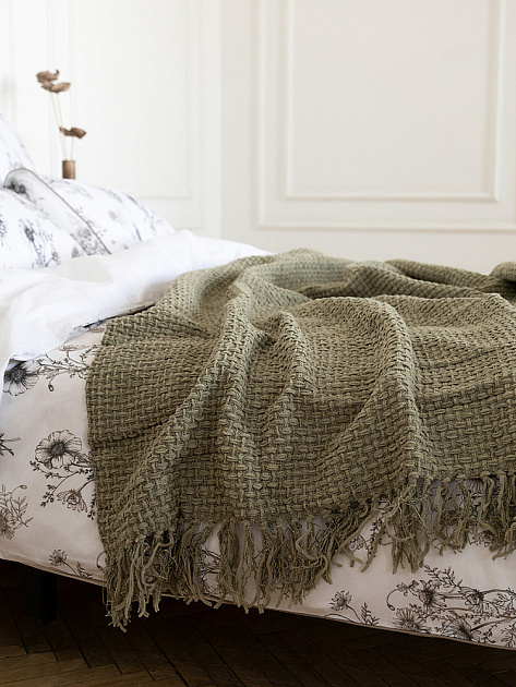 Плед 150x200см DE'NASTIA плетеный зеленый хлопок/шенилл 000000000001230286