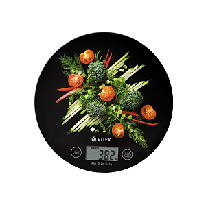Весы VITEK для кухни, макс. 10 кг, индикация заряда батареи, индикация перегрузки, платформа из закаленного стекла, размер платформы 000000000001193149