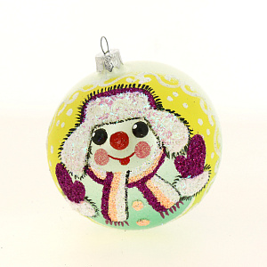 Декоративное украшение 10см Шар 5 БИРЮСИНКА Снеговик в ушанке стекло 000000000001110900