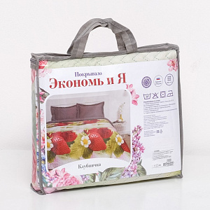Покрывало Экономь и Я Ультрастеп "Клубничка" 180х210±5см, микрофайбер, пл.215г/м2, 100% полиэстер 4072860 000000000001200075