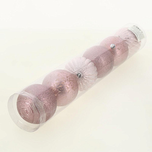 Набор новогодних шаров 6шт 8см (блестки-2шт,матовый-2шт,рельеф-2шт) розовый пластик 000000000001209030