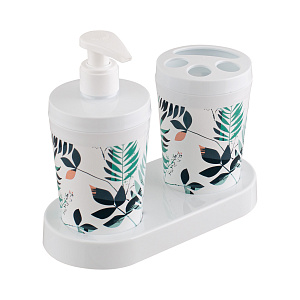 Набор для ванной комнаты на подставке 2предмета ПОЛИМЕРБЫТ BREEZE leaf пластик 431710100 000000000001213056