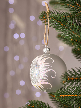 Декоративное украшение Шар №4,5 D8см БИРЮСИНКА Мятый белый стекло 000000000001207647