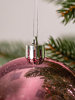 Набор новогодних шаров 6шт 8см Снежинка розовая роза пластик 000000000001208644