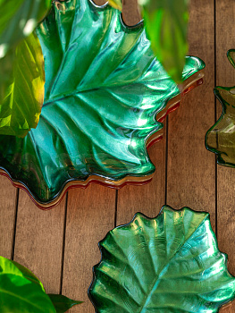 Блюдо сервировочное 23см EFE GLASS Лист металлик зеленый стекло 000000000001213527