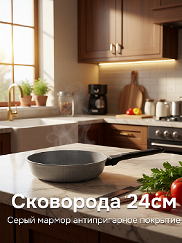 Сковорода 24см CASTA глубокая серый мармор антипригарное покрытие бакелитовая ручка литой алюминий 000000000001229145