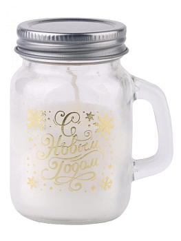 Новогодняя ароматизированная парафиновая свеча Кружки в шоубоксе, вылитая в стеклянной банке / 7.8х5х8.5см арт.78537 000000000001179742