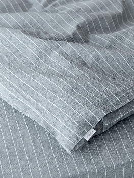 Комплект постельного белья 2сп DE'NASTIA (пододеяльник 175х210см, простыня 215х240см, наволочки 50x70см-2шт) Идиллия Полоска/Клетка серый жатый хлопок 000000000001227512