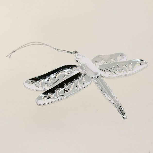 Новогоднее подвесное елочное украшение Стрекоза серебряная из полипропилена / 12,5x11см арт.80241 000000000001191241