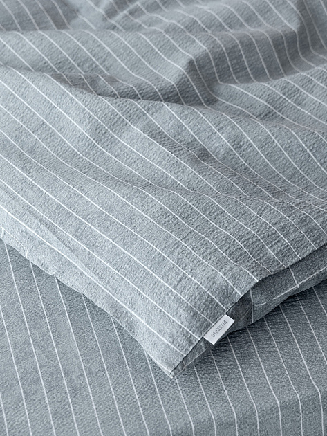 Комплект постельного белья 2сп DE'NASTIA (пододеяльник 175х210см, простыня 215х240см, наволочки 50x70см-2шт) Идиллия Полоска/Клетка серый жатый хлопок 000000000001227512
