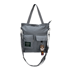 Сумка-шоппер с брелком (холст) 38х33х5см серый поликотон 000000000001221690