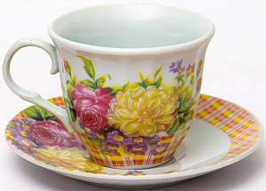 Набор чайный фарфор 12шт (6 чашек 220мл + 6 блюдец) подарочная упаковка Флора Букет Olaff 124-01166 000000000001200545