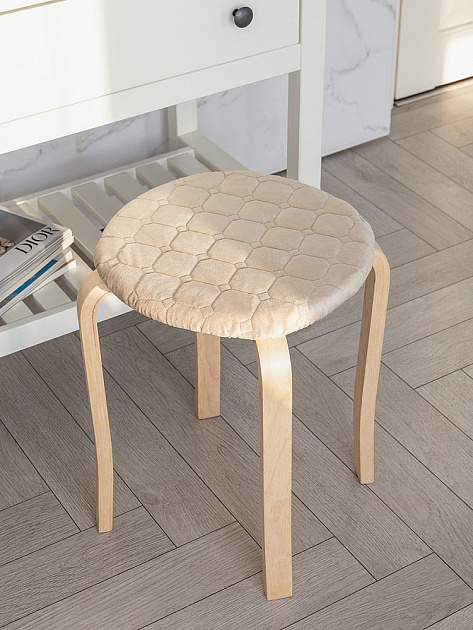 Чехол на табурет 33см DE'NASTIA круглый на резинке бежевый полиэстер 000000000001229937