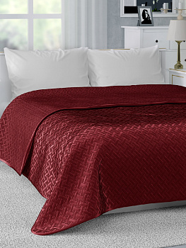 Покрывало DE'NASTIA Палермо двустороннее 190х220см атласный/матовый бордовый геом T070059 000000000001121085