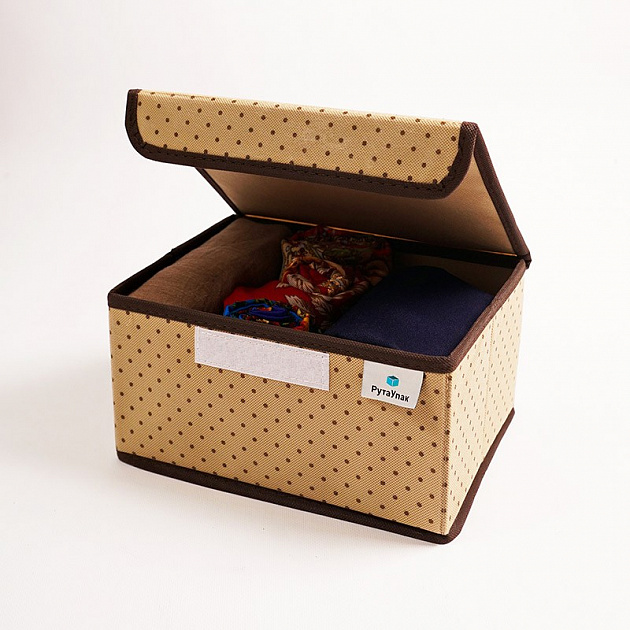 Коробка для хранения вещей 25x19x13см РУТАУПАК ГОРОХ с откидной крышкой ткань 000000000001211962