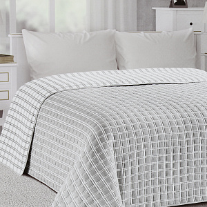 Покрывало 210x230см DE'NASTIA клетка серое жаккард 55% хлопок 45% полиэстер 000000000001203200