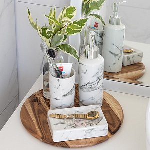 Диспенсер для жидкого мыла DE'NASTIA мрамор белый/серый керамика 000000000001213502