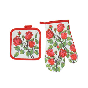 Набор прихватка и рукавица Розы Фото-графика Мультидом, хлопок, 2 предмета 000000000001126851